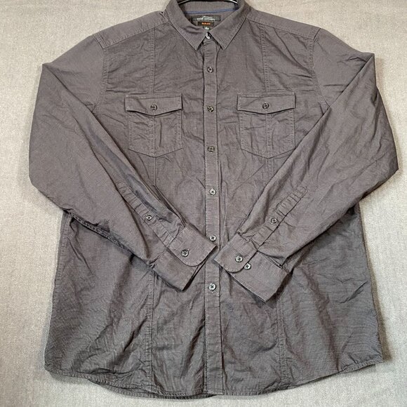 Marc Anthony Slim Fit Long Sleeve Button-Up Shirt Cotton Charcoal Gray Mens L - Picture 2 of 11